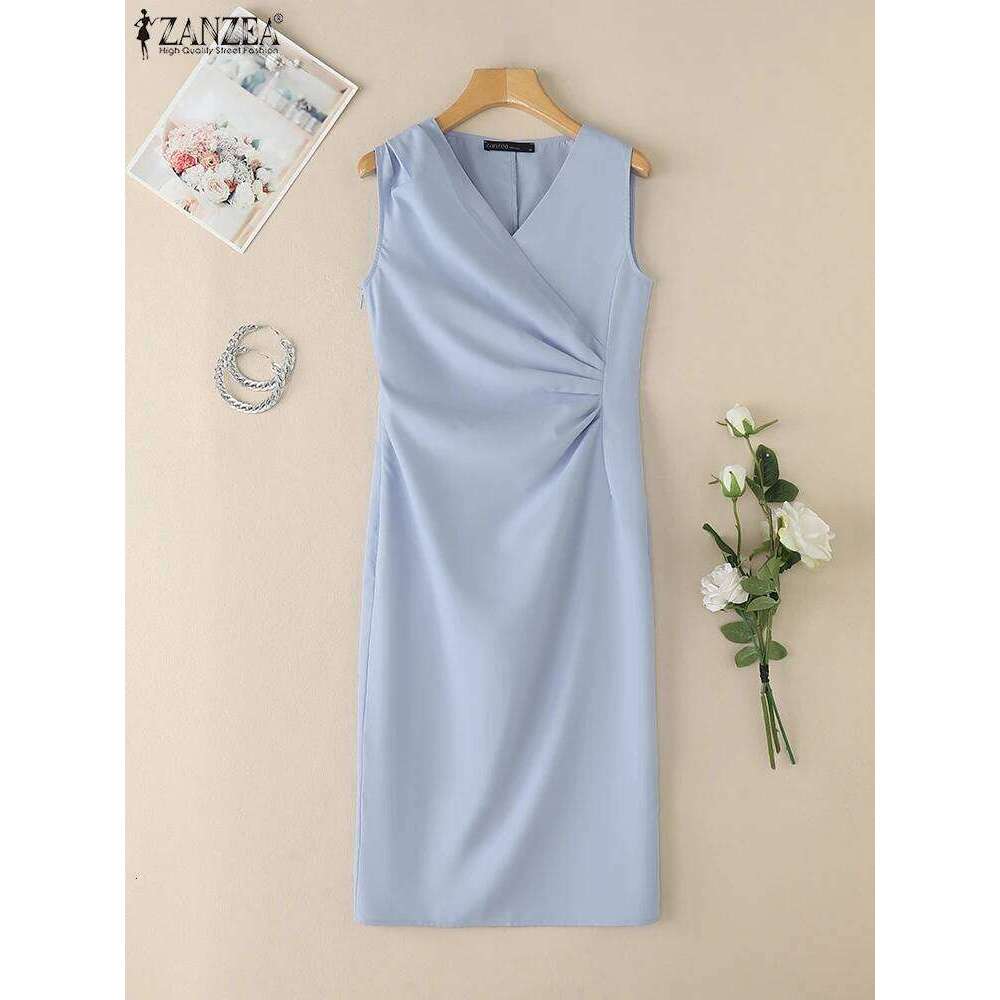 ZANZEA Elegant V Neck Sheath Dress Summer Women Sleeveless Slim Fit Party Vestido 2025 Fashion Work OL Pencil Dresses Back Split C260312