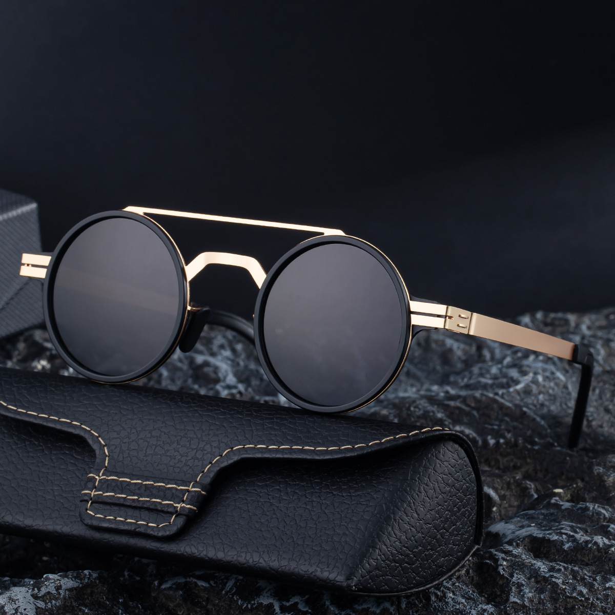 Polarized 2026 Fashion Sunglasses for Men New Round Retro Stainless Steel Frame Double Bridge Sun Protection Glasses