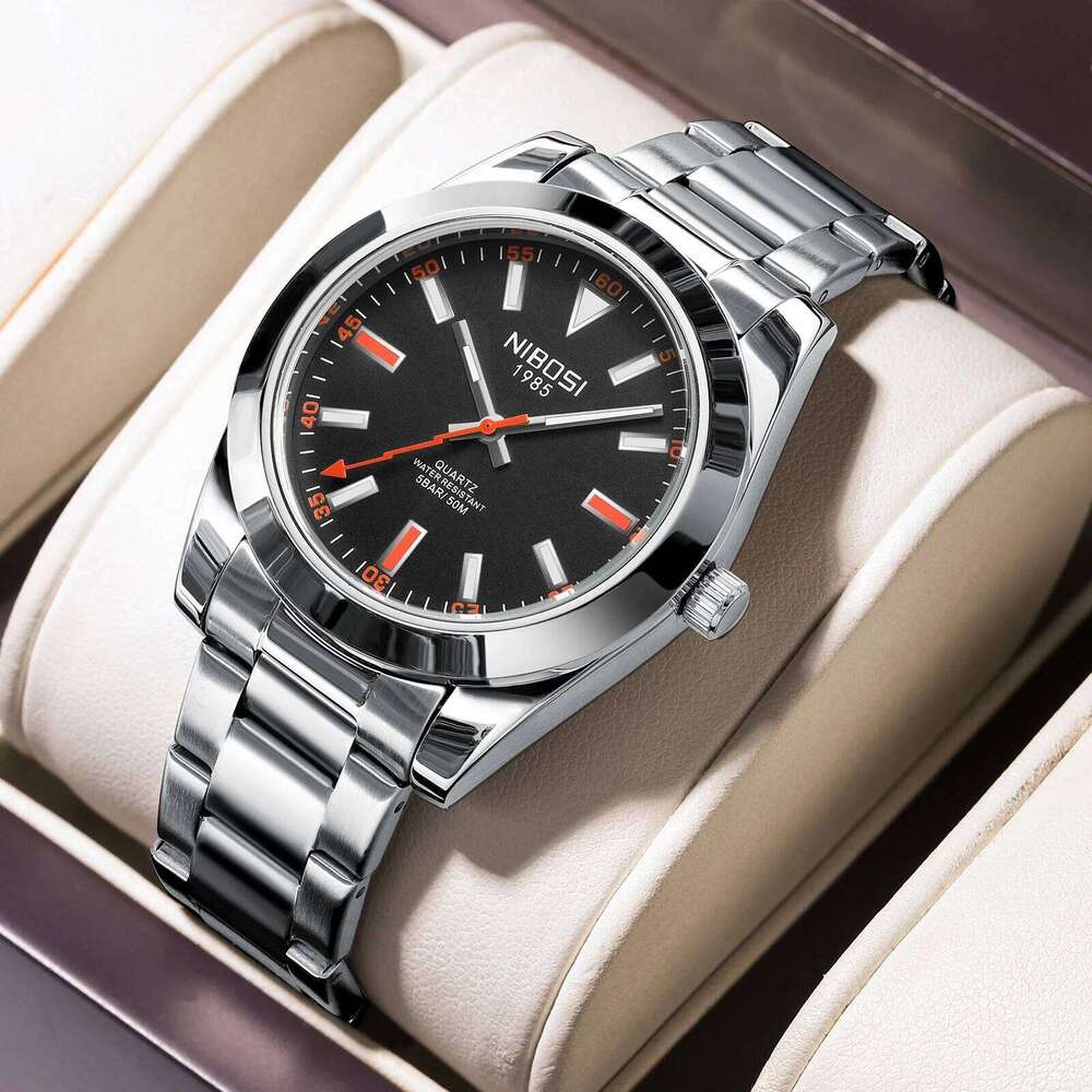 NIBOSI Stainless Steel Military Analog Quartz Watches for Men Waterproof Business Classic Design Luminous WristWatch