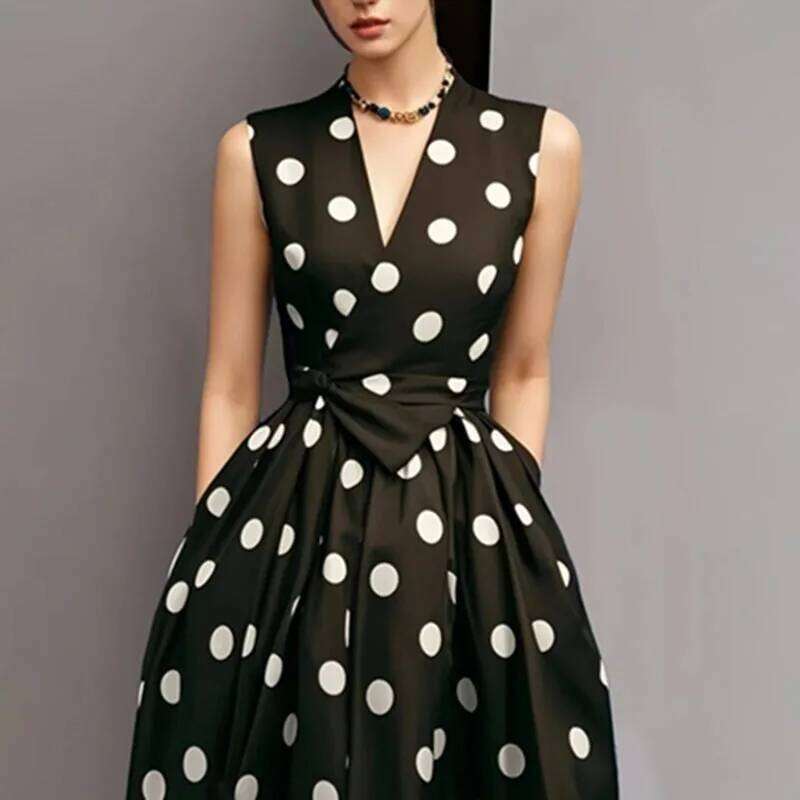 Retro Fashion V Neck Pocket Hem Evening Dresses Woman Spring High Waist Tie-up Slim Long Summer Sleeveless Tank Maxi Dress C260312