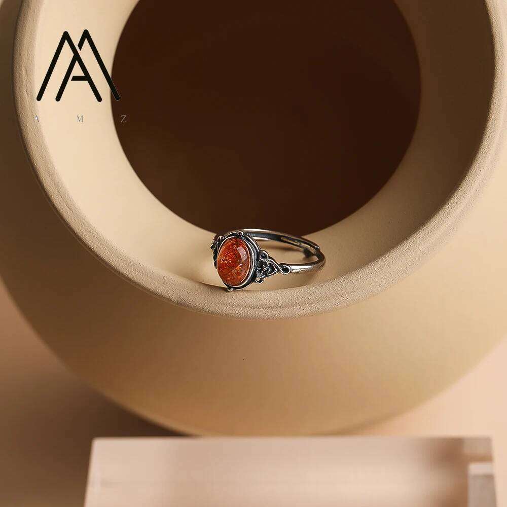 925 Sterling Silver Natural Gemstone Finger Vintage Engraved Design Jewels for Women's Daily Wear Men's Ring Accessory H260312