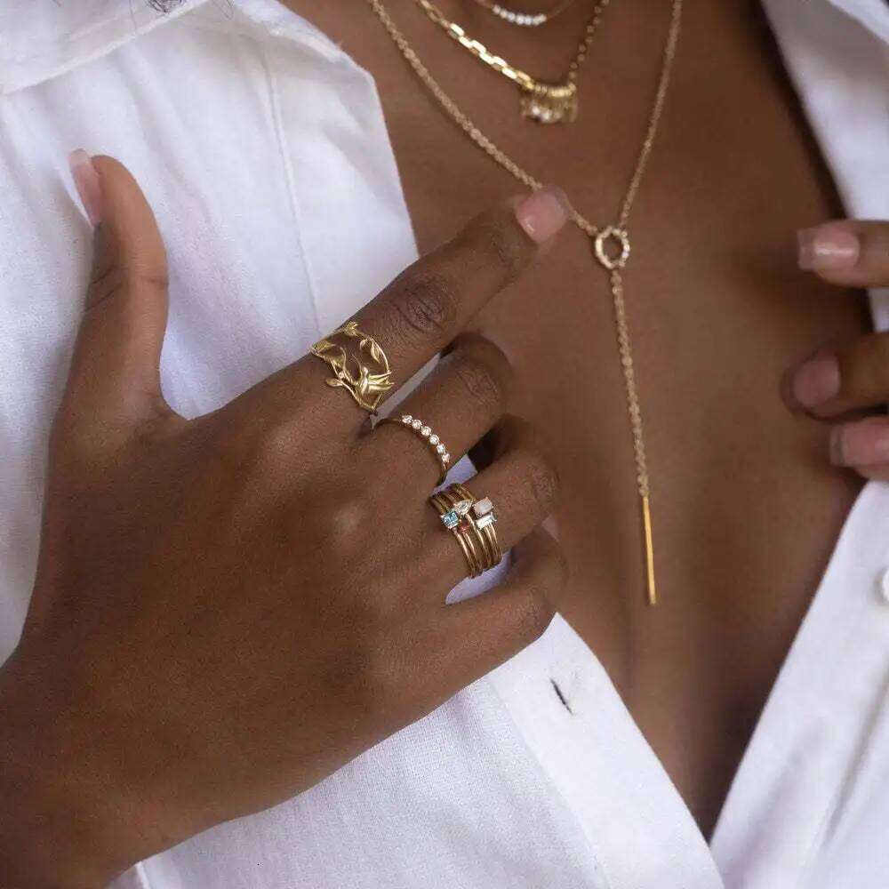 New Stainless Steel Birthstone for December, Colorful Zircon Stone Open Ring Band H260312