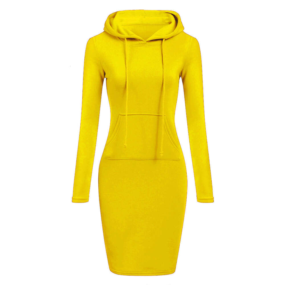 Cross-border Foreign Trade 2026 Autumn/Winter New Wish European and American Women's Fashion Solid Color Hooded Long Sleeve Dress