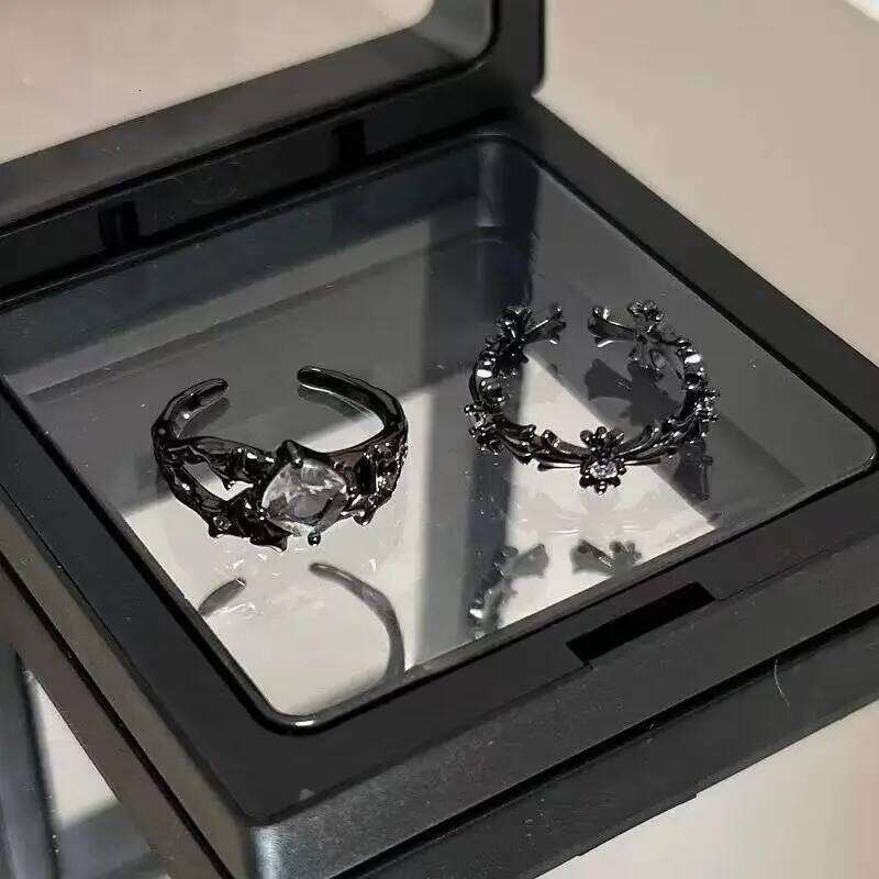 WANZHI 1/2PCS Gothic Black Cross Open Rings for Women and Men Exquisite Imbue Diamond Ring Fashion Jewelry Accessories Gifts W260312