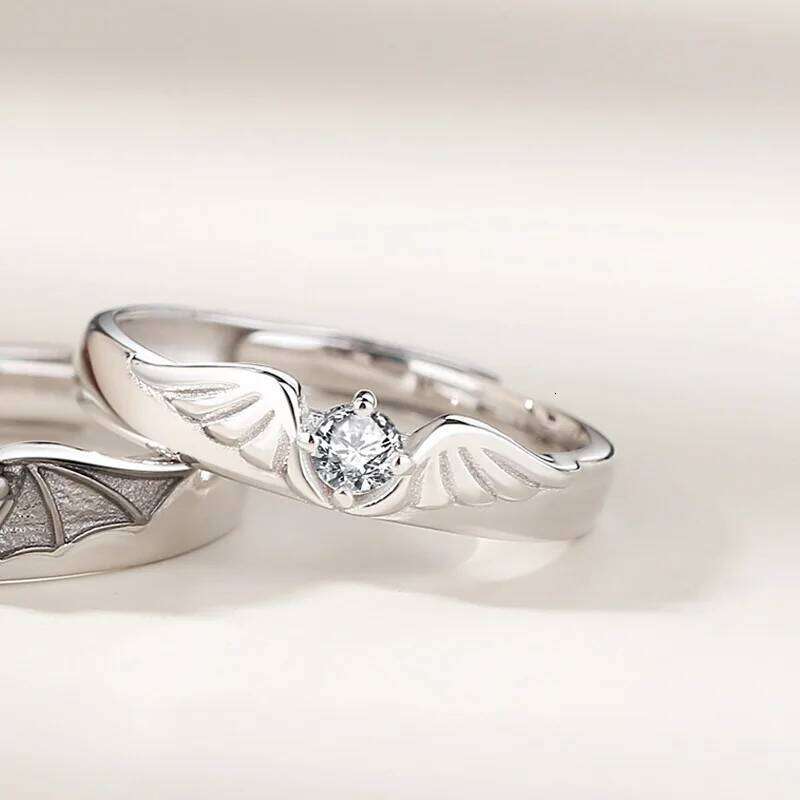 Luxury Romantic Angel Demon Couple Rings for Women Men Fashion Zircon Wings Design Adjustable Engagement Wedding Ring Jewelry W260311