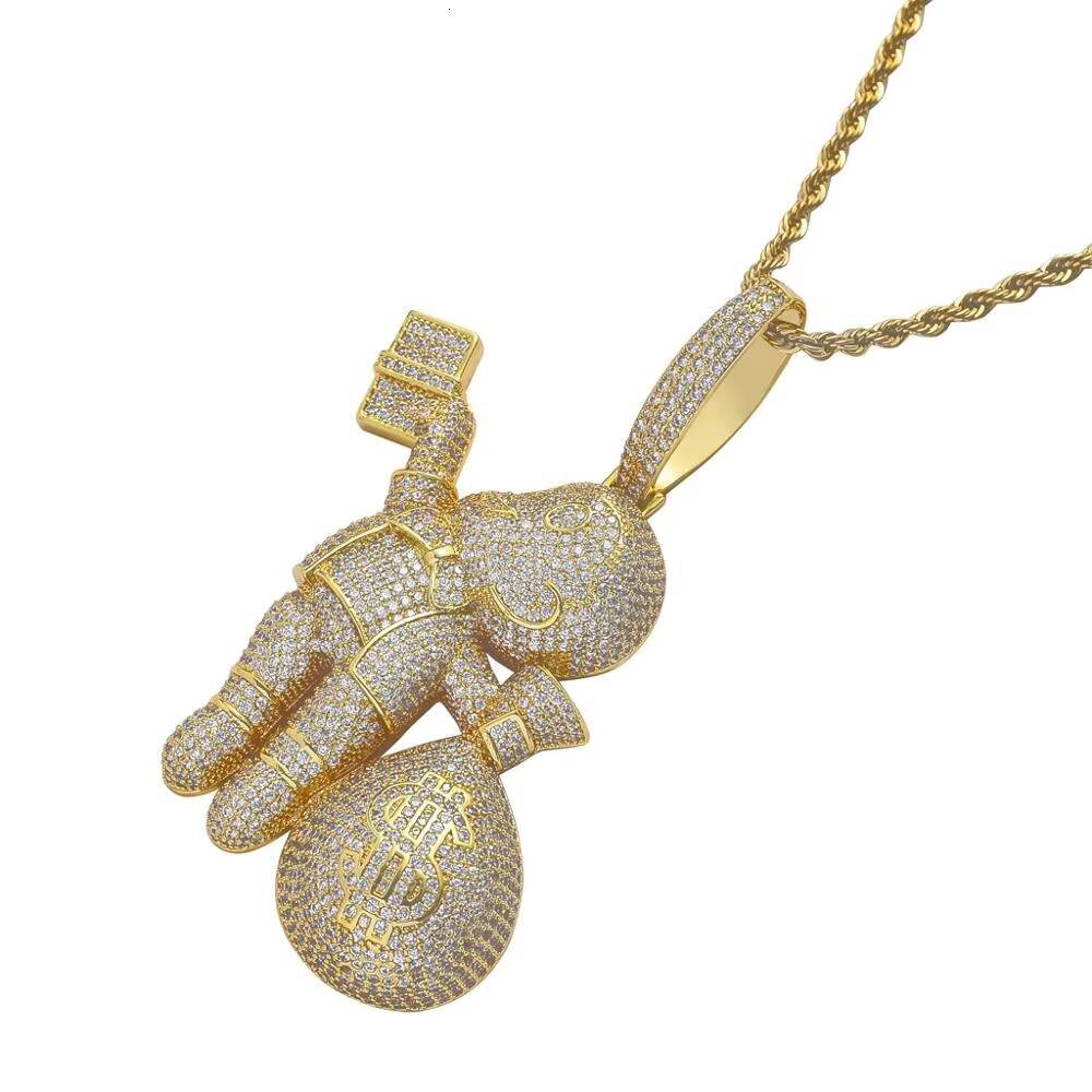 New Large Size High Quality S925 Moissanite Stones Cartoon Men Money Bag Necklace Hip Hop Pendant Jewelry Bling Iced Out Rock New