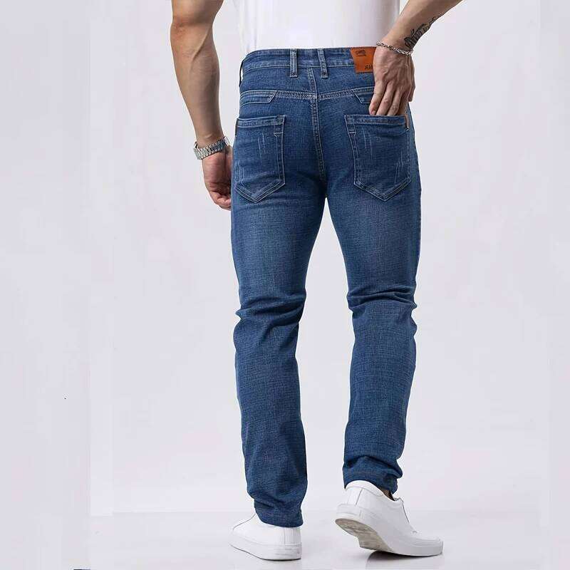 Spring Autumn Business Men Jeans Casual Straight Stretch Fashion Classic Black Sky Blue Grey Work Denim Trousers Brand Clothing 26Y0312