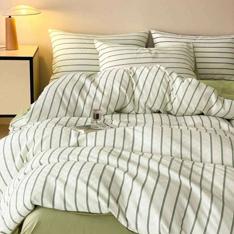 Japanese 100% Striped Printed Bedding Set Skin-Friendly Duvet Cover Sets All Seasons Soft Bed Linen for Single Queen H260312