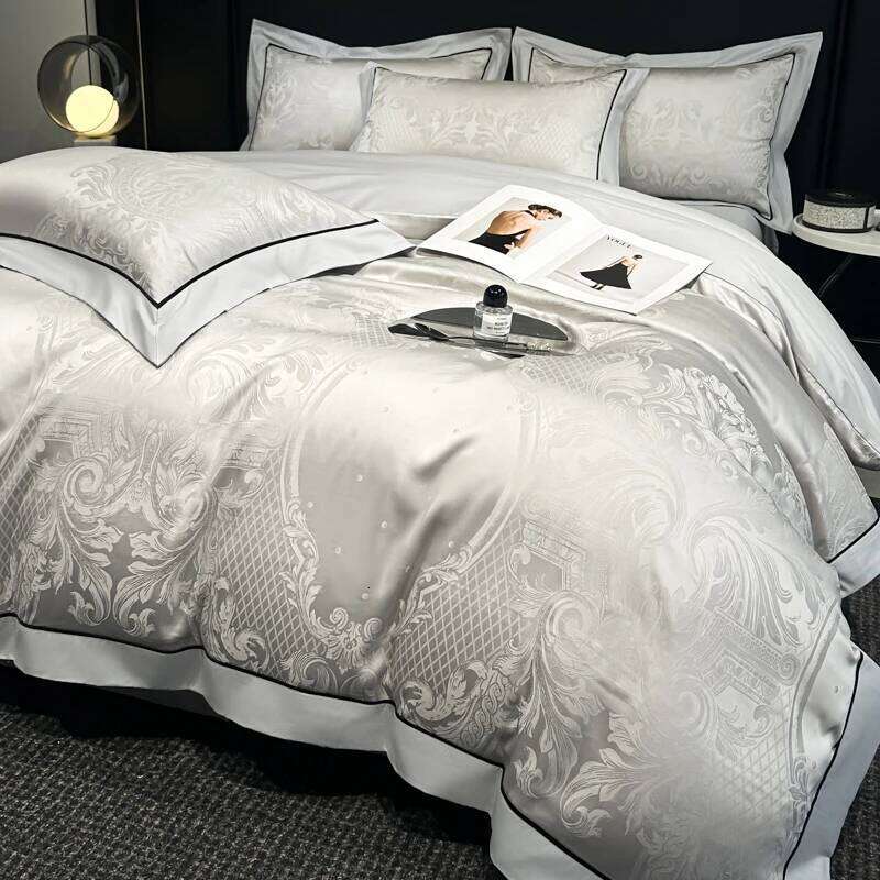 Rich Silk Damask Cotton Soft Silky Duvet Cover Bed Sheet/Fitted Sheet Pillowcases 4Pcs Double Queen King Bedding set H260312