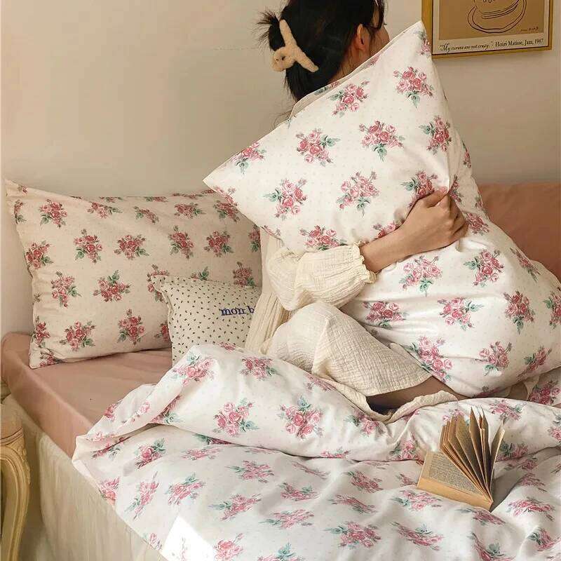 Cutelife Flower Cotton Sheets Set Cozy Duvet Cover Pillowcase Single Queen Home Textile Double Bed Linen Bedroom Bedding H260312