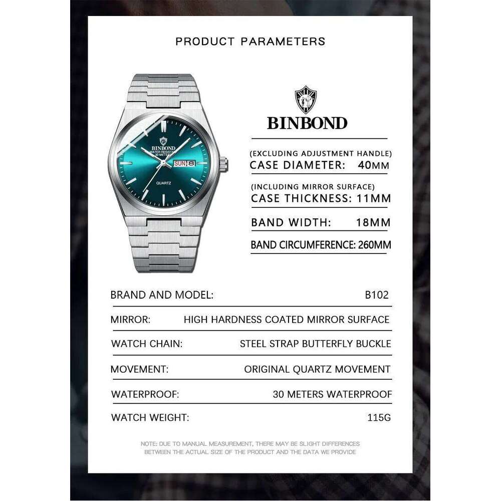BINBOND Men's Watches Fine Steel Sport Fashion Original Quartz Watch for Man Waterproof Luminous Date Weel Gentleman Trend Relo