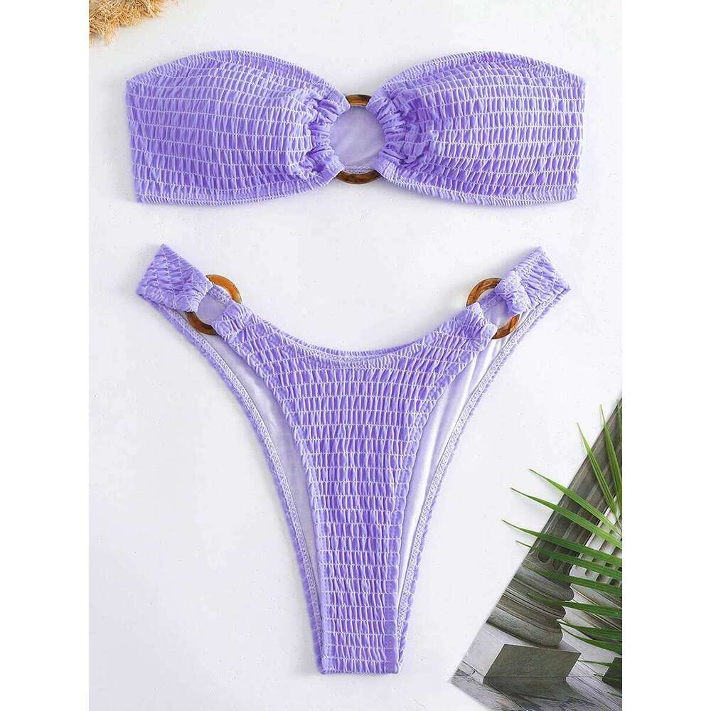 Ring Link Bandeau Bikini 2025 Women Brazilian Swimwear Female Sexy Swimsuit Solid Beachwear Bathers Bathing Swimming Swim Suit Y260303