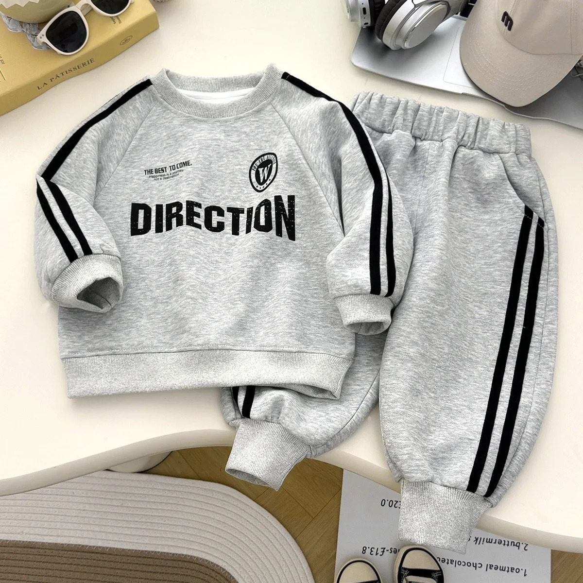 Kids Boys Casual Letter Print Sweatshirt Sets for Children 110Y Girls Clothes Tracksuit Soft Long Sleeve Top and Pants Outfit 260311