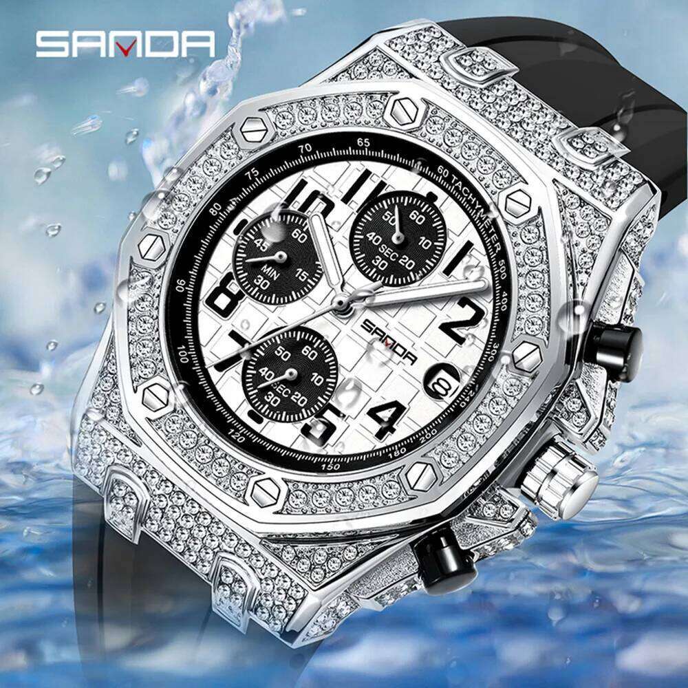 SANDA New 7026 Quartz With Three Eyes And Six Pins Diamond Inlaid Calendar Dial Luminous Waterproof Men's Watch 2025
