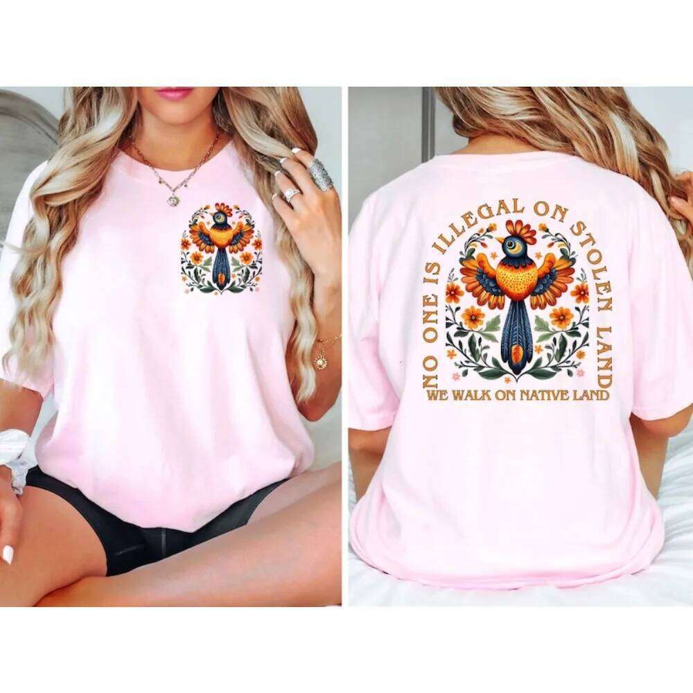 No One Is Illegal on Stolen Land T Shirt Women Antiracist Pro Immigrant Human Rights Activism Gift Social Justice Cotton Unisex Z260312