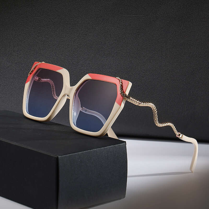 Designer Sunglasses for men women square frame sun glasses snake temple sunglasses Gradient blue lens color block plastic frame