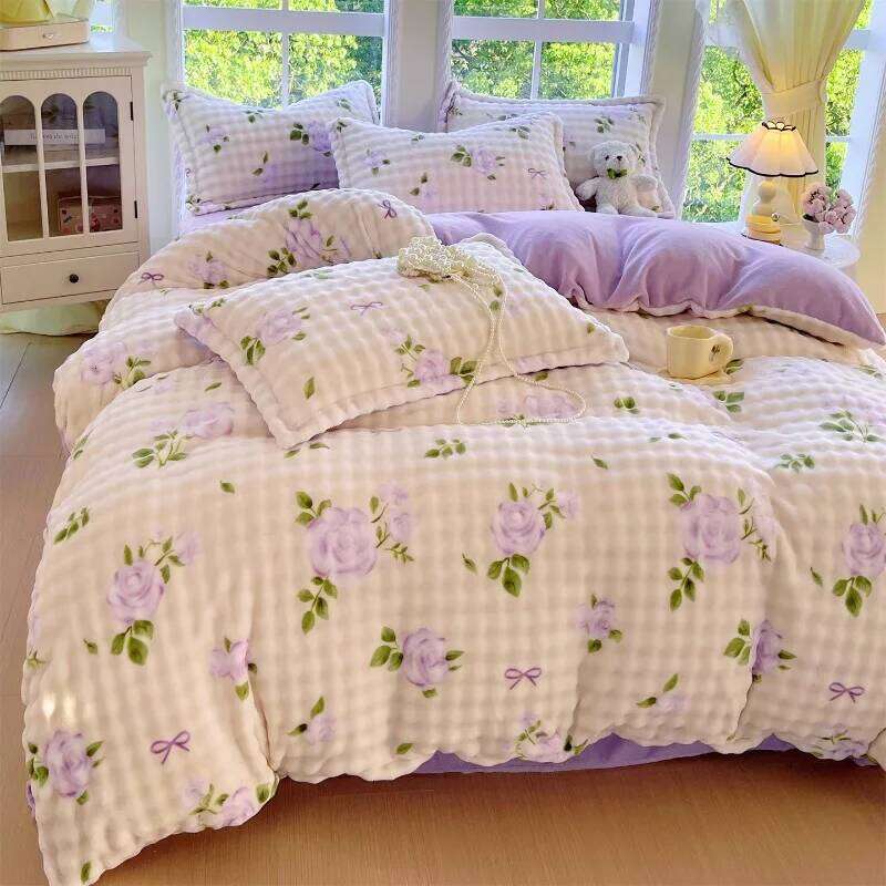 2025 New Printed Class A Rabbit Milk Plush Four-piece Winter Thickened Warm Sheet Student Dormitory Bed Kit H260312