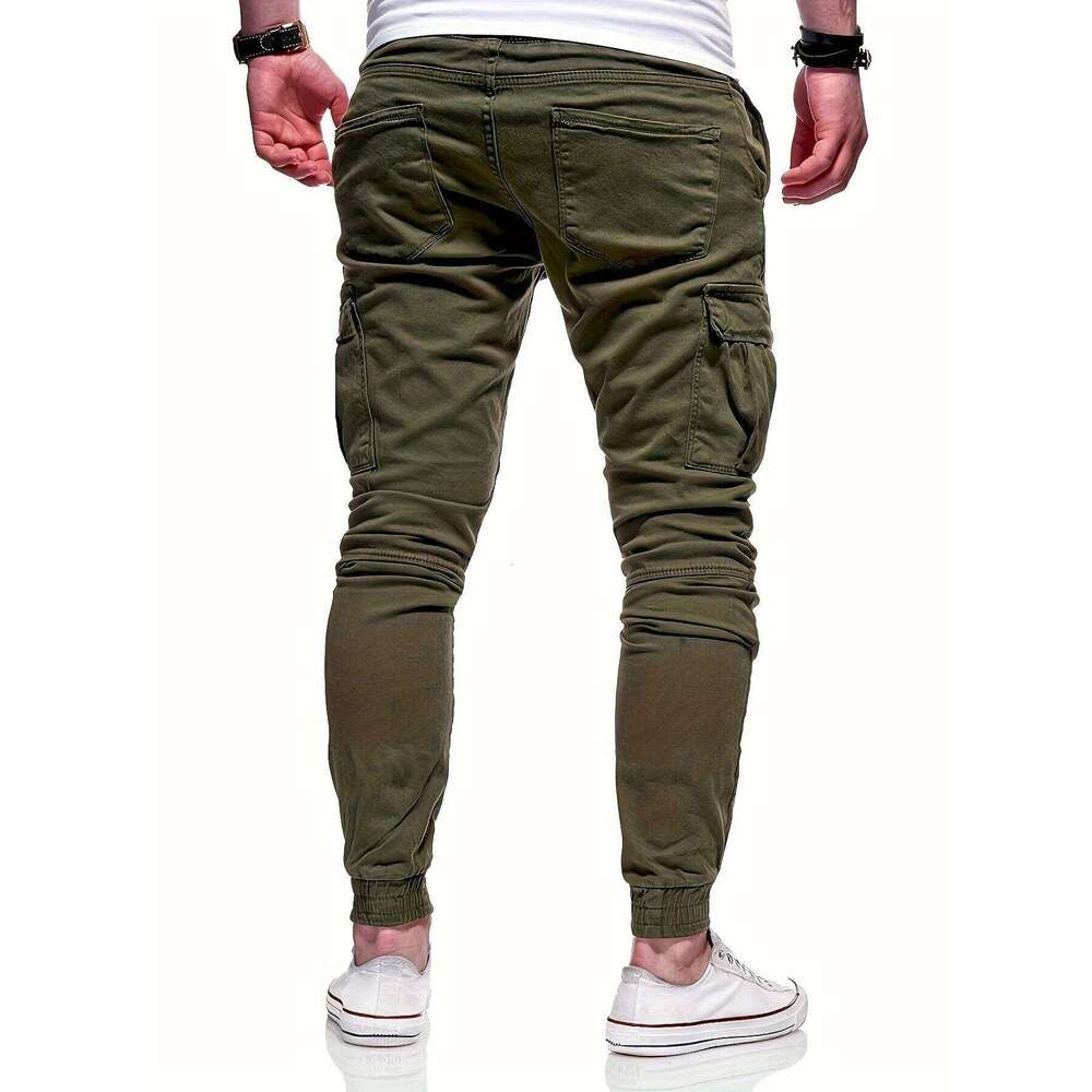 Men's drawstring loose multi pocket pants, spring and autumn outdoor, men's work pants