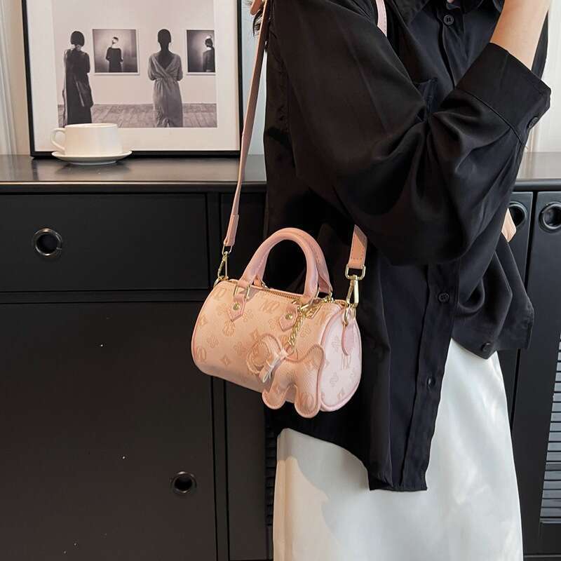 lfashion Style Cartoon Print Handheld Pillow for Women, Vintage Single Shoulder Boston Bag, 2026 New High-end Crossbody Bag