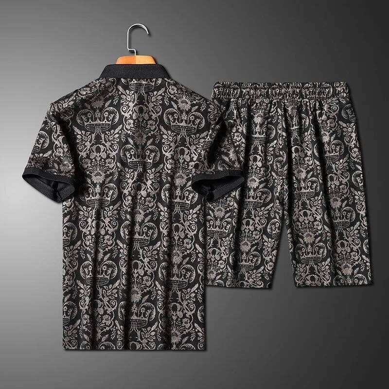 Men's Clothing Summer Style High Quality Printed Handsome Casual Slim-Fit Fashionable Trendy Brand Short Set