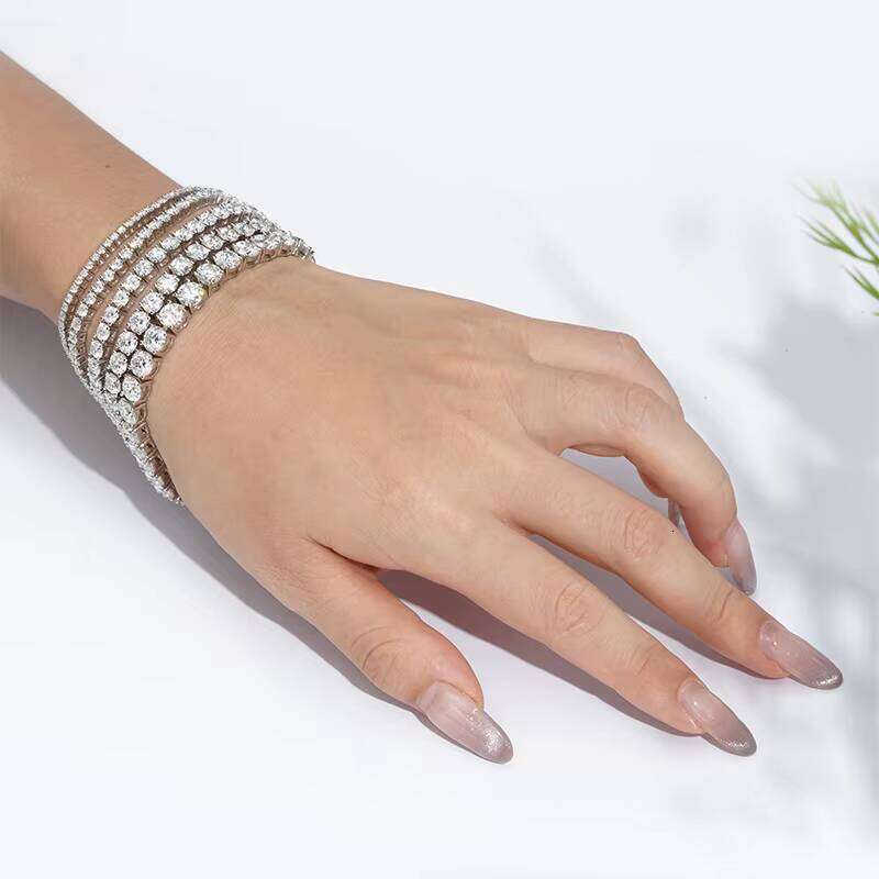 Women's Hip-Hop Cute 3mm D VVS Moissanite Bracelet with Sier and Gold Tennis Chain Ice Style Jewelry for Him