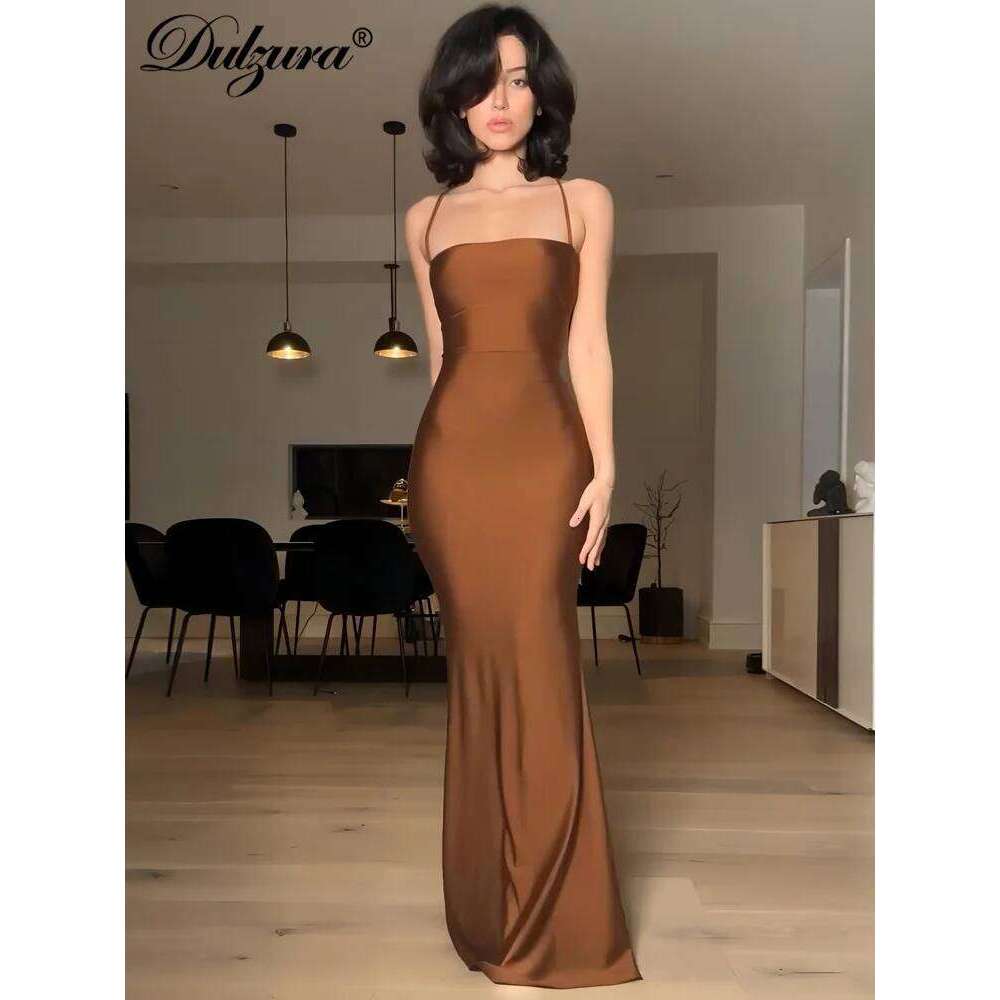 Dulzura Sleeveless Backless Lace Up Cami Maxi Dress Sexy Elegant Bodycon Outfit For Prom Evening Party Club Autumn Winter C260312