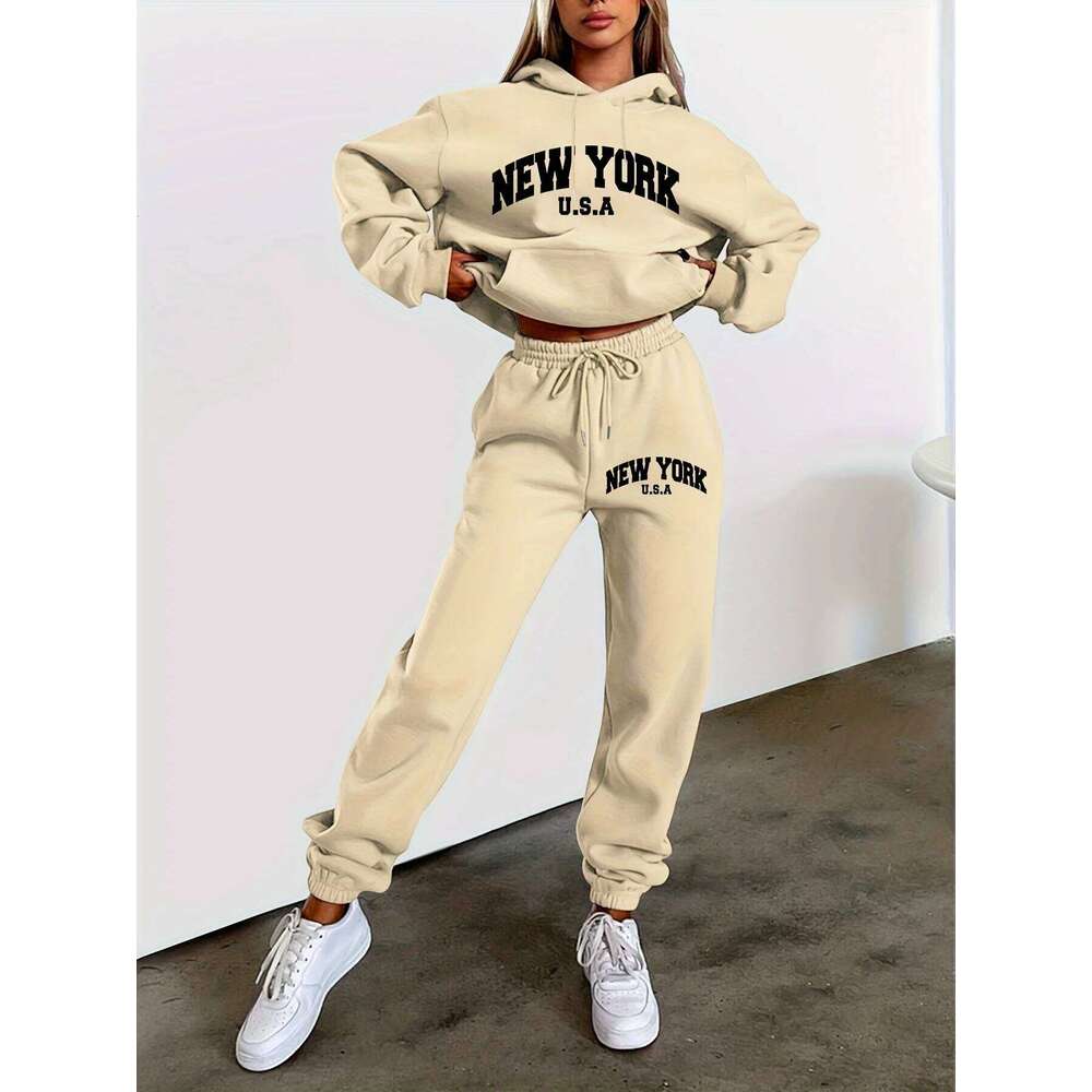 women Hoodies+sweatpant set Hip Hop Street Casual Printed Hoodie Oversize Loose New Sweatshirts Autumn Warm Fleece Clothing C260312