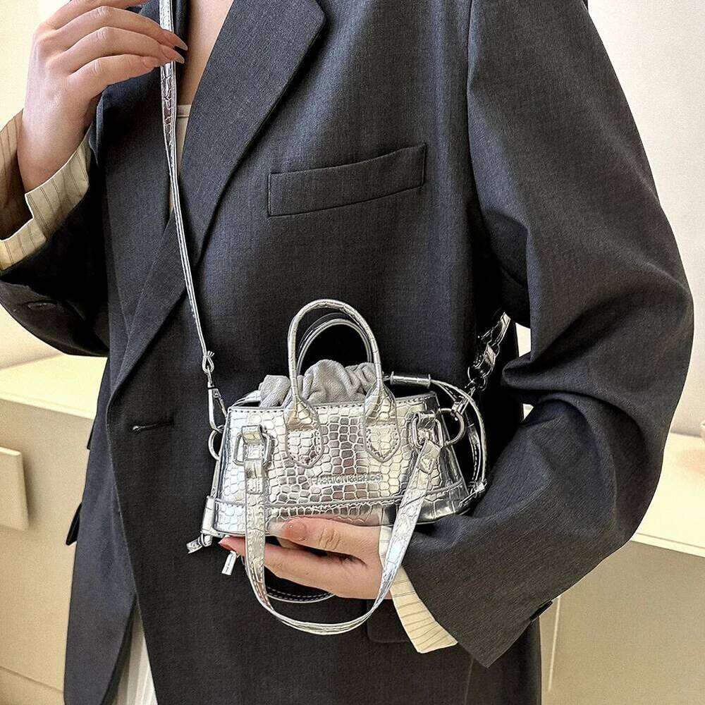 Women Shoulder Solid Color Crocodile Pattern Luxury Handbags Messenger Totes Drawstring Crossbody Bag XIU LAI SI