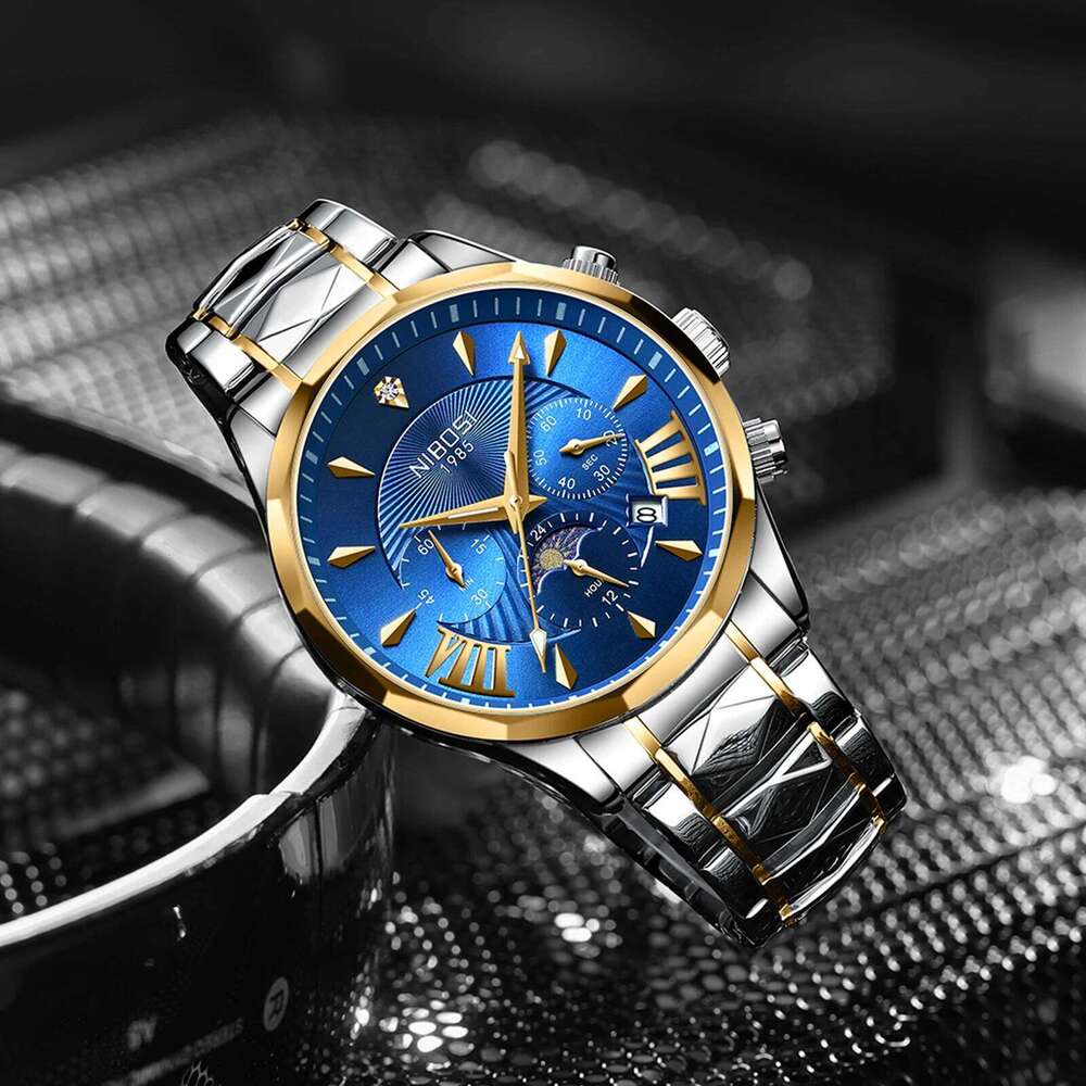 NIBOSI Men's Casual Big Face Chronograph for Fashion Waterproof Luminous Date Analog Quartz Watch Men Reloj Homb