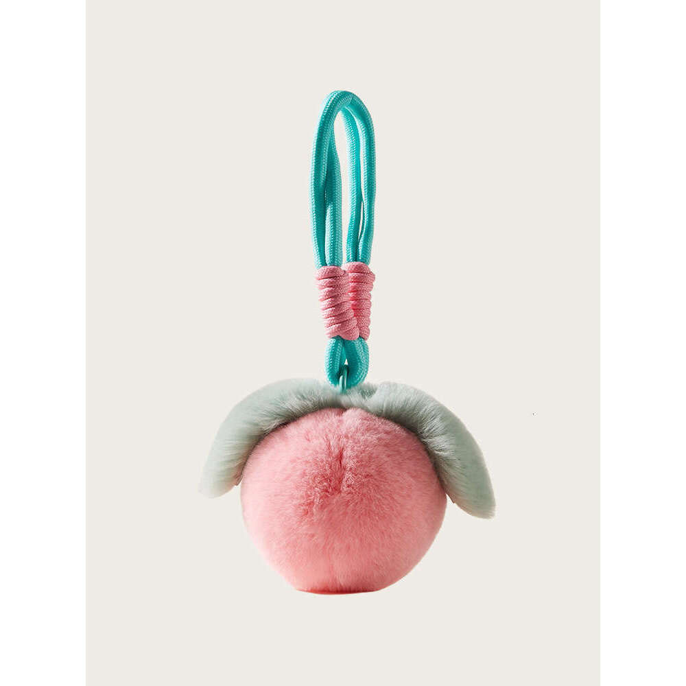 Trendy large-sized cute rex rabbit fur hand strap, peach plush bag pendant, soft and to the touch, fluffy ball decoration