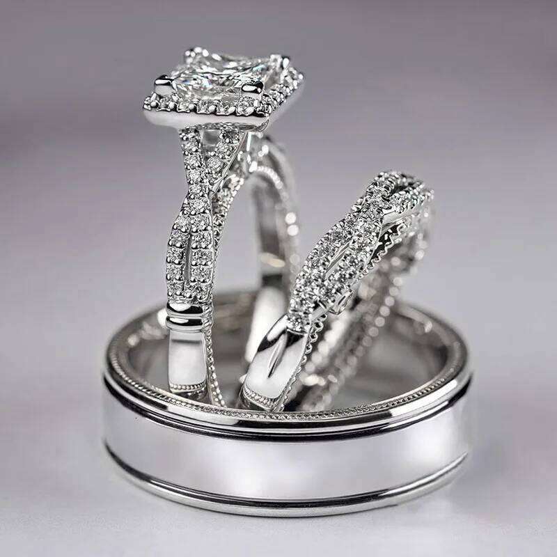 14K Gold Vintage 3-in-1 Promise Ring Set Lab Diamond Engagement Wedding Band Rings for Women Men Party Jewelry H260312