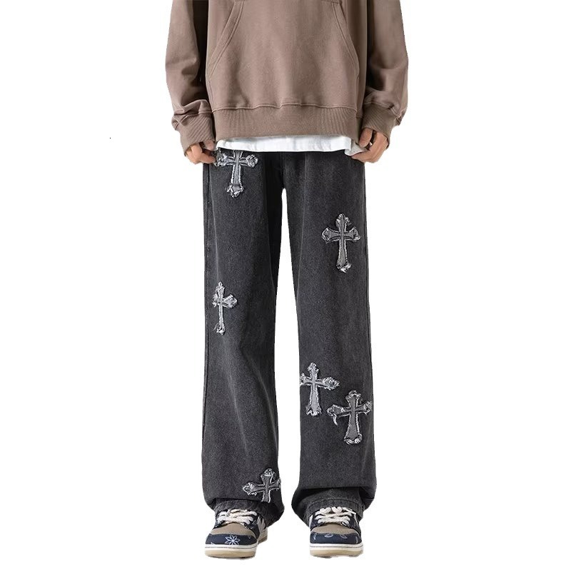 Luxury Brand Designer Clothes Cross Jeans Men Spring Autumn American Retro Trendy Brand Ins Loose Straight Pants Fashion Casual Wide Leg Pants