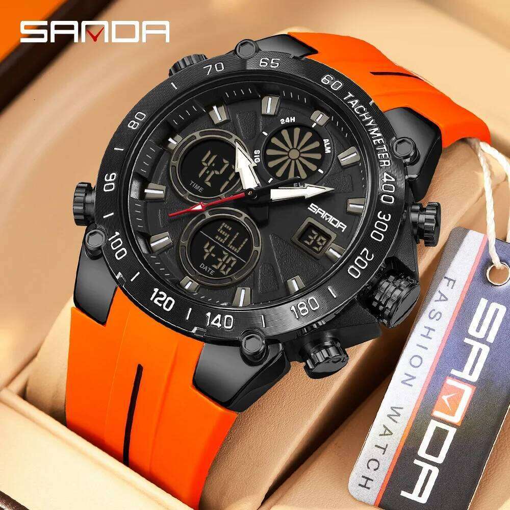 SANDA6262 Top Fashion Men's Sports Watch Waterproof LED Analog Digital Dual Display Electronic Clock Stopwatch