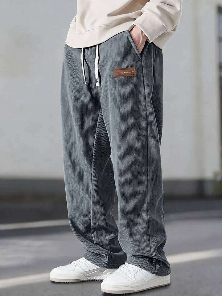 Men Casual Corduroy Trousers Loose Fit Baggy Pants Straight Sweatpants Spring Summer Thin Drawstring Outdoor Streetwear