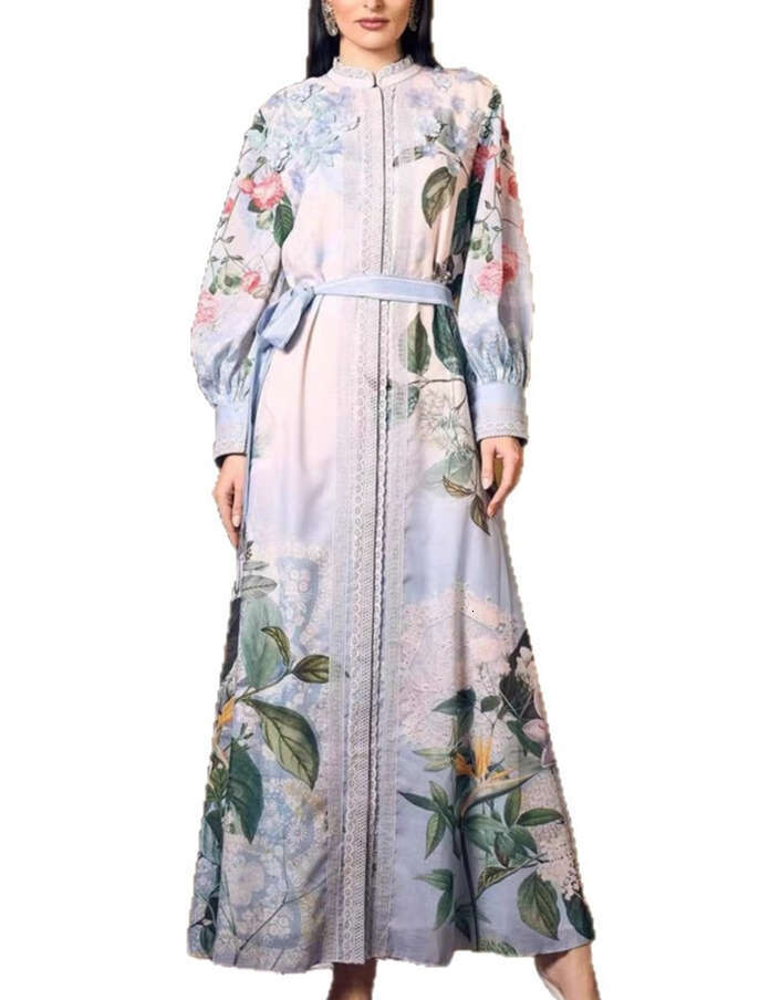 2026 Spring and Summer European and American Fashion Bohemian Vacation Style Fairy Flower Loose A17 Tie Front Shirt Single breasted Long Dress