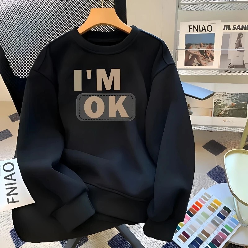 Letter Print Trendy Swetshirt For Men Style Autumn Winter Fleece Pullover Hong Designer Hoodie Kong Style Loose Bse Shirt