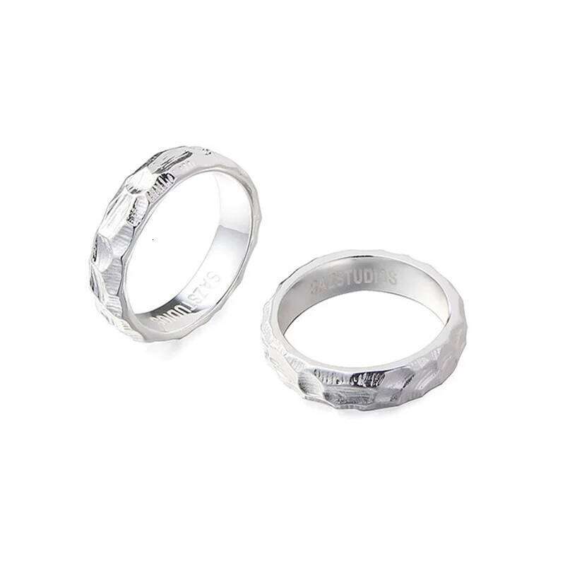 Japanese Korean Handmade Hammer Patterned Irregular Rings for Men and Women Simple Street High-end Fashion Jewelry H260312