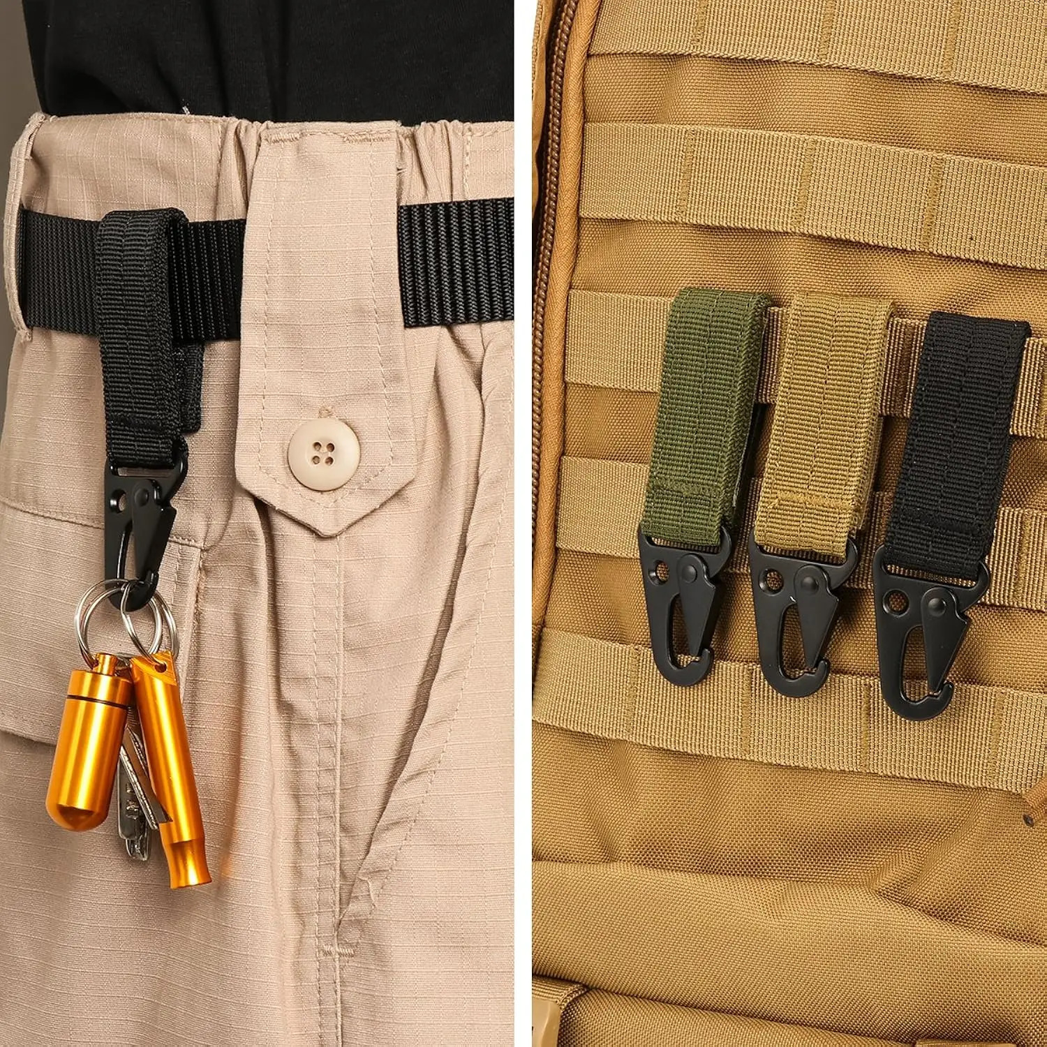 4Pcs Nylon Tactical Carabiner Keychain Webbing Buckles Molle Belt Backpack Clips Hook Hanging Outdoor Camping Hiking EDC Tools 260228