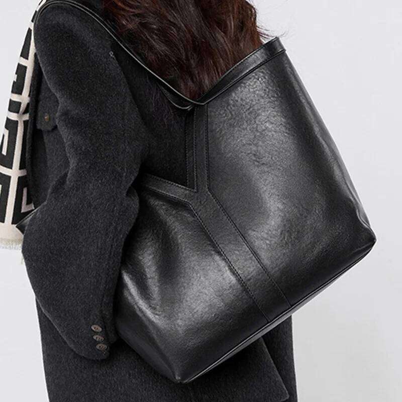 Highend Genuine Leather Tote Korean Luxury Shoulder Large Capacity Versatile Commuter Underarm Bag Cowhide Women Handbag