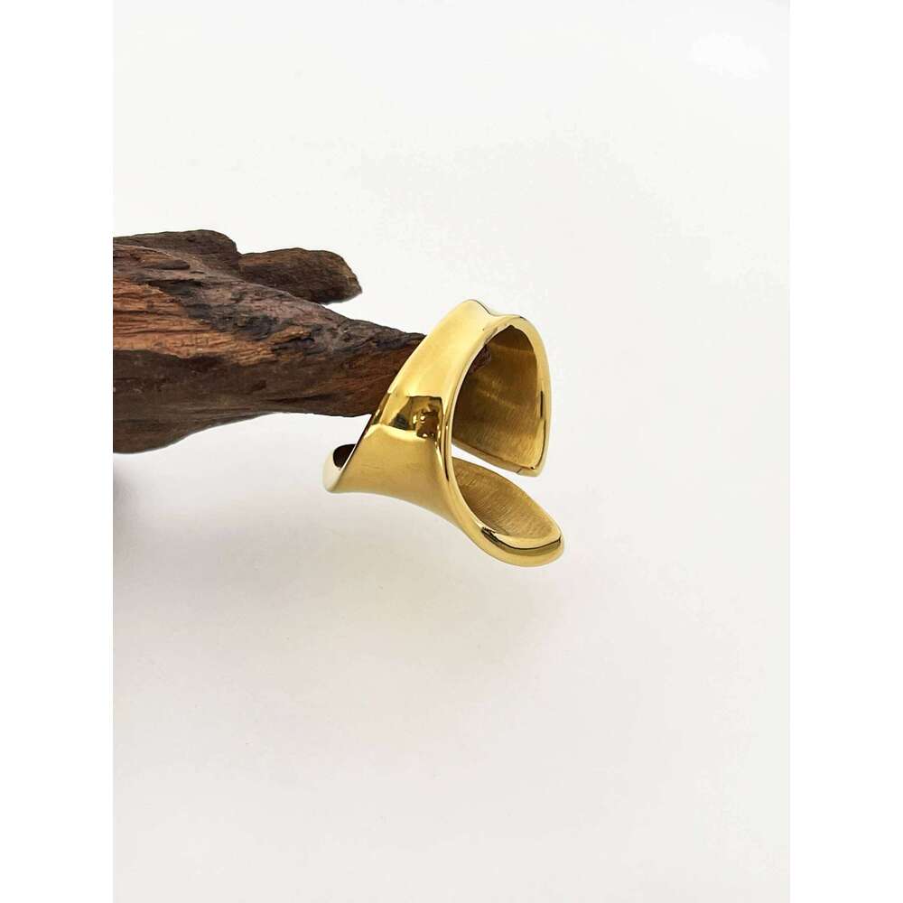 Peri'sbox Bold 18K Pvd Gold Plated Irregular Wide Open Ring for Lady Stainless Steel Non-Tarnish Chunky Statement Rings Jewelry H260312