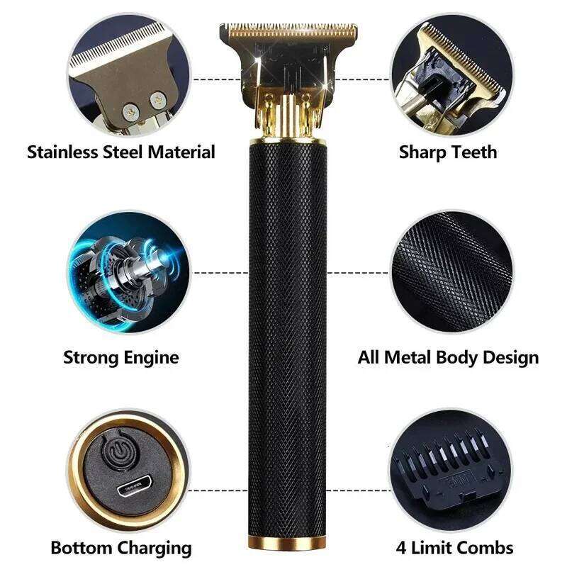 USB Fast Charging Electric Clipper T9 Vintage Barber Shaver Professional Portable Trimmer for All Types of Hair C260312