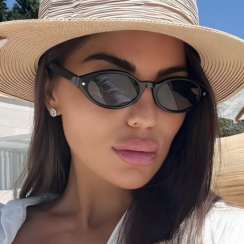 Star Simple Elliptical Sunglasses 2026 New Fashion Sunglasses Anti UV Sunscreen Sunshade Sunglasses for Women