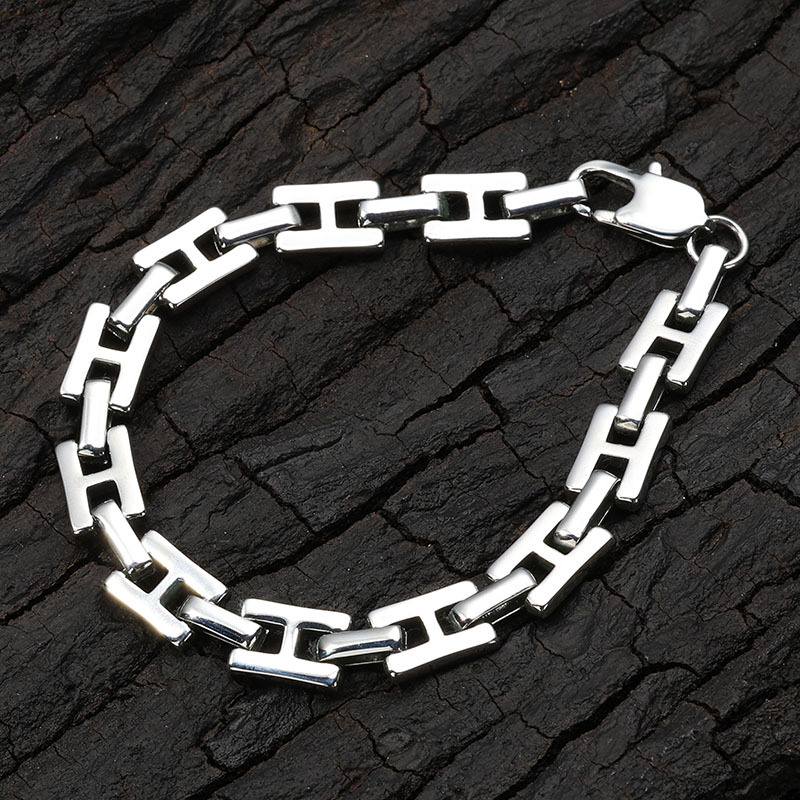 Smooth Silver Plated H Shaped Chain Bracelet Polished Fashionable Men s Daily Wear Gift High Quality Jewelry Bracelet
