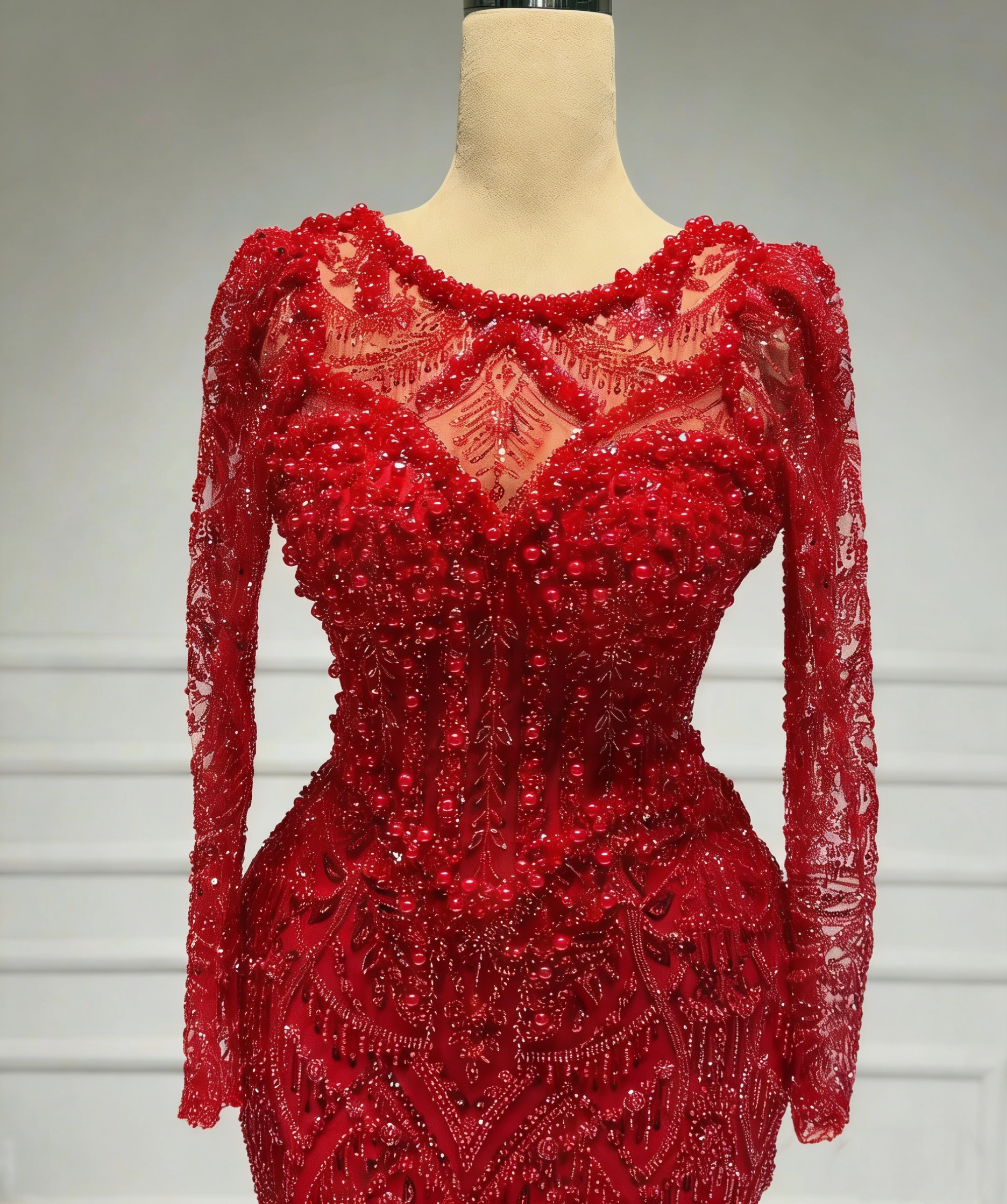 Vintage Evening Dresses For Women Jewel Neck Long Sleeves Gown Sequins Beaded Floor Length Dress Party Customized Dress