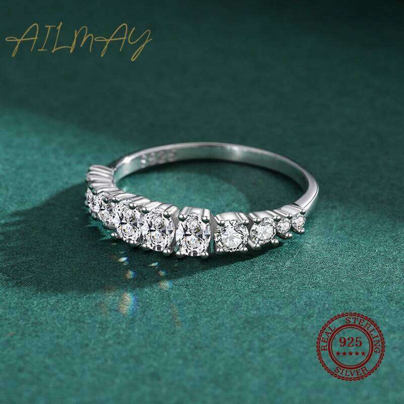 Ailmay Fashion Genuine 925 Sterling Silver Dazzling Emerald Cut Irregular CZ Rings For Women Romantic Wedding Jewelry Bague H260312