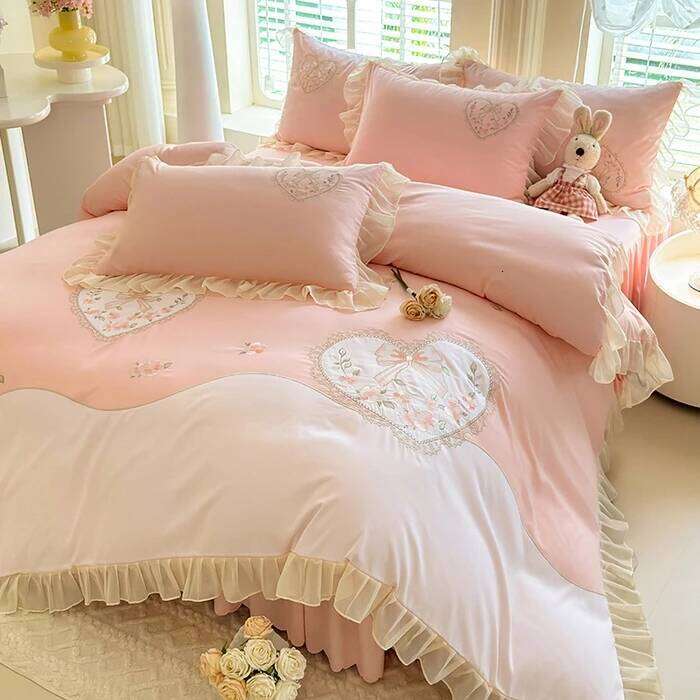 Home Textiles 2025 new girl-style patch embroidered lace washing and grinding cotton four-piece set-Fangfei series H260312