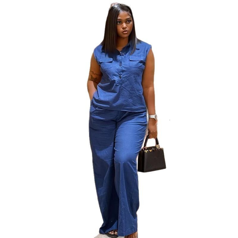 Elegant Solid Color Womens Outfit Sleeveless Work Vest and Wide-Leg Trousers New Fashionable Two-Piece Set for Women