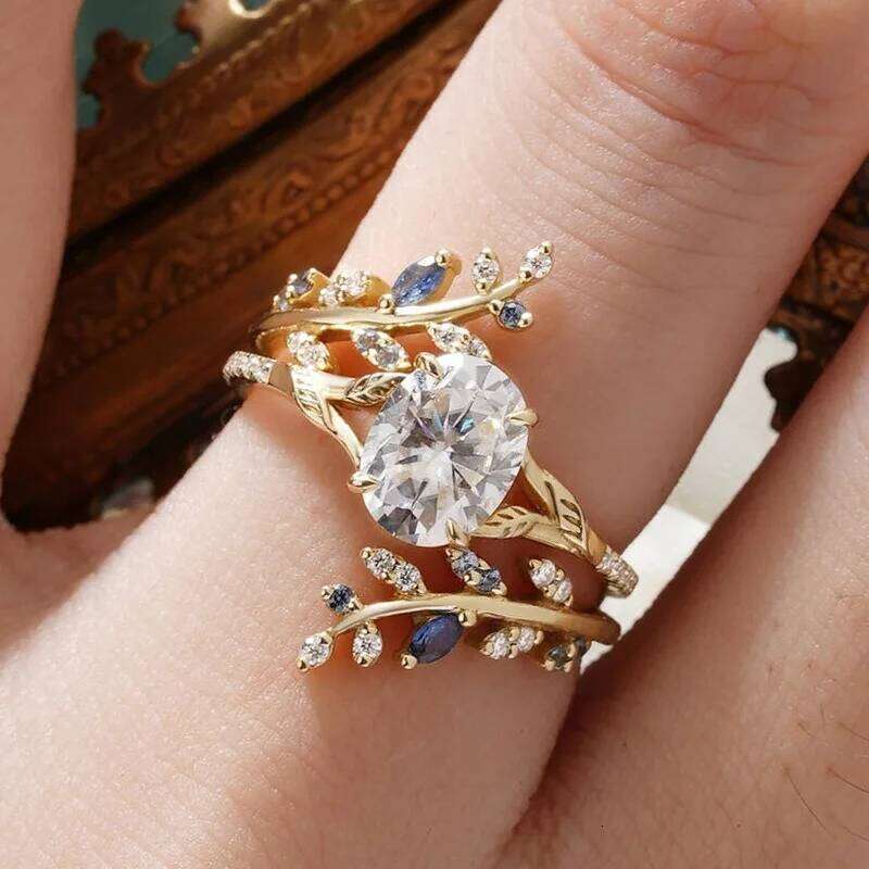 European American new fashion ins style wheat ears branches and leaves shape personalized women's ring H260312