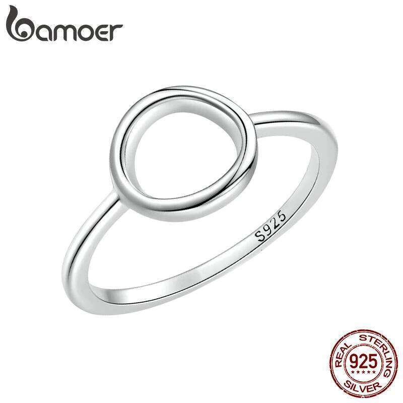 BAMOER 925 Sterling Silver Hollowed Circle Karma Finger Rings for Women Teens Minimalist Geometric Statement Promise Ring H260312