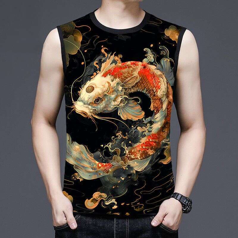 20206 Summer for men, vest with dragon pattern, casual sports thin men's clothing, trendy sleeveless T-shirt